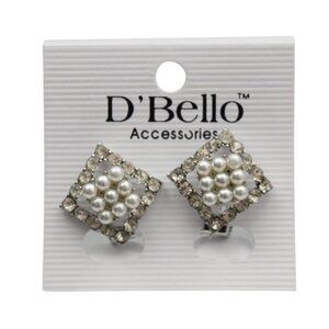 Square Pearl Rhinestone Clip On Earrings DBello